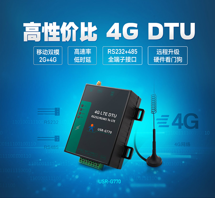 4G模塊DTU終端設備_RS232+485全端子接口4G DTU_2G+4G移動雙模式