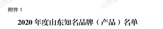 2020年度山東知名品牌名單 2020年度山東知名品牌名單
